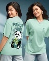 Shop Women's Green The Panda Way Graphic Printed Oversized T-shirt-Front