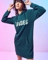 Shop Women's Green Tropical Vibes Graphic Printed Hoodie Dress-Front