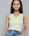 Shop Women's Green V-Neck Top-Front