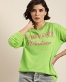 Shop Women's Green Whatever Typography Oversized T-shirt-Front