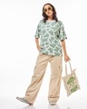 Shop Women's Green & White All Over Printed Oversized T-shirt
