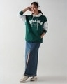 Shop Women's Green & White Graphic Printed Oversized Hoodies