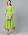 Shop Women's Green & White Leheriya Printed Flared Dress-Front