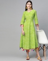 Shop Women's Green & White Leheriya Printed Flared Dress