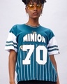 Shop Women's Green & White Minion Jersey Graphic Printed Oversized T-shirt-Front