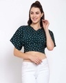 Shop Women's Green & White Polka Dot Printed Crepe Regular Crop Top-Front