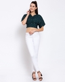 Shop Women's Green & White Polka Dot Printed Crepe Regular Crop Top-Full