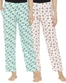 Shop Pack of 2 Women's Green & White Printed Pyjamas-Front