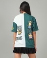 Shop Women's Green & White Trio Minions Graphic Printed Oversized T-shirt-Front