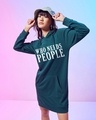 Shop Women's Green Who Needs People Graphic Printed Hoodie Dress-Front