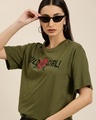 Shop Women's Green Wild Girl Graphic Printed Oversized T-shirt-Front