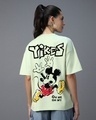 Shop Women's Green Yikes Mickey Graphic Printed Oversized T-shirt-Front
