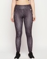 Shop Women's Grey Abstract Printed Slim Fit Activewear Tights-Front