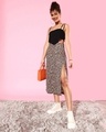 Shop Women's Grey All Over Floral Printed Slit Midi Skirts-Full
