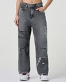 Shop Women's Grey Distressed Washed Straight Fit Jeans-Front