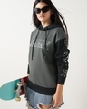 Shop Women's Grey & Black One Piece Typography Oversized Hoodies-Front