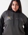 Shop Women's Grey  & Black Graphic Printed Oversized Plus Size Hoodies