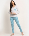 Shop Women's Grey & Blue Striped Cotton Nightsuit-Full