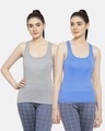 Shop Pack of 2 Women's Grey & Blue Tank Tops-Front