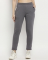 Shop Women's Grey Cotton Track Pants-Front