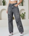 Shop Women's Grey Distressed Washed Straight Fit Jeans-Front