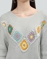 Shop Women's Grey Embroidered Loose Fit Crochet Top