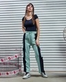 Shop Women's Green & Black Gangster Color Block Oversized Cargo Track Pants-Full