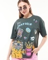 Shop Women's Grey Garfield Burp Graphic Printed Oversized T-shirt-Front