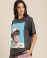 Shop Women's Grey Graphic Oversized T-shirt-Front