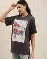 Shop Women's Grey Graphic Printed Oversized T-shirt-Front