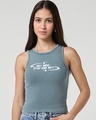 Shop Women's Grey Typography Slim Fit Washed Tank Top-Front