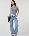Shop Women's Grey Typography Slim Fit Washed Tank Top-Full