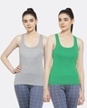 Shop Pack of 2 Women's Grey & Green Tank Tops-Front