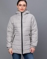 Shop Women's Grey Hooded Puffer Jacket-Front