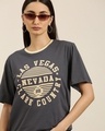 Shop Women's Grey Las Vegas Typography Oversized T-shirt-Front