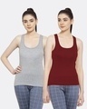 Shop Pack of 2 Women's Grey & Maroon Tank Tops-Front