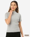 Shop Women's Grey Melange Solid Fitted Top-Front