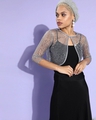 Shop Women's Grey Self Design Sheer Sequinned Crop Shrug-Front