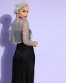 Shop Women's Grey Self Design Sheer Sequinned Crop Shrug-Design