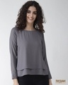 Shop Women's Grey Solid Layered High Low Top-Front