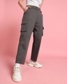 Shop Women's Grey Straight Cargo Pants-Front