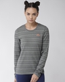 Shop Women's Grey Striped Slim Fit T-shirt-Front