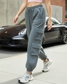 Shop Women's Grey Super Loose Fit Brushed Cargo Joggers-Front