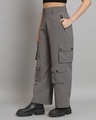 Shop Women's Grey Tapered Fit Cargo Pants-Front