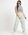 Shop Women's Light Grey Tapered Fit Parachute Pants-Full