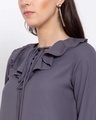 Shop Women's Grey Tie Up Neck Crepe Regular Top-Full