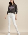 Shop Women's Grey Typography Relaxed Fit T-shirt-Full