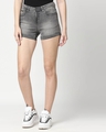 Shop Women's Grey Washed Slim Fit Denim Shorts-Front