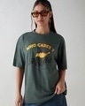 Shop Women's Grey Who Cares Graphic Printed Oversized T-shirt-Front