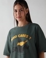 Shop Women's Grey Who Cares Graphic Printed Oversized T-shirt